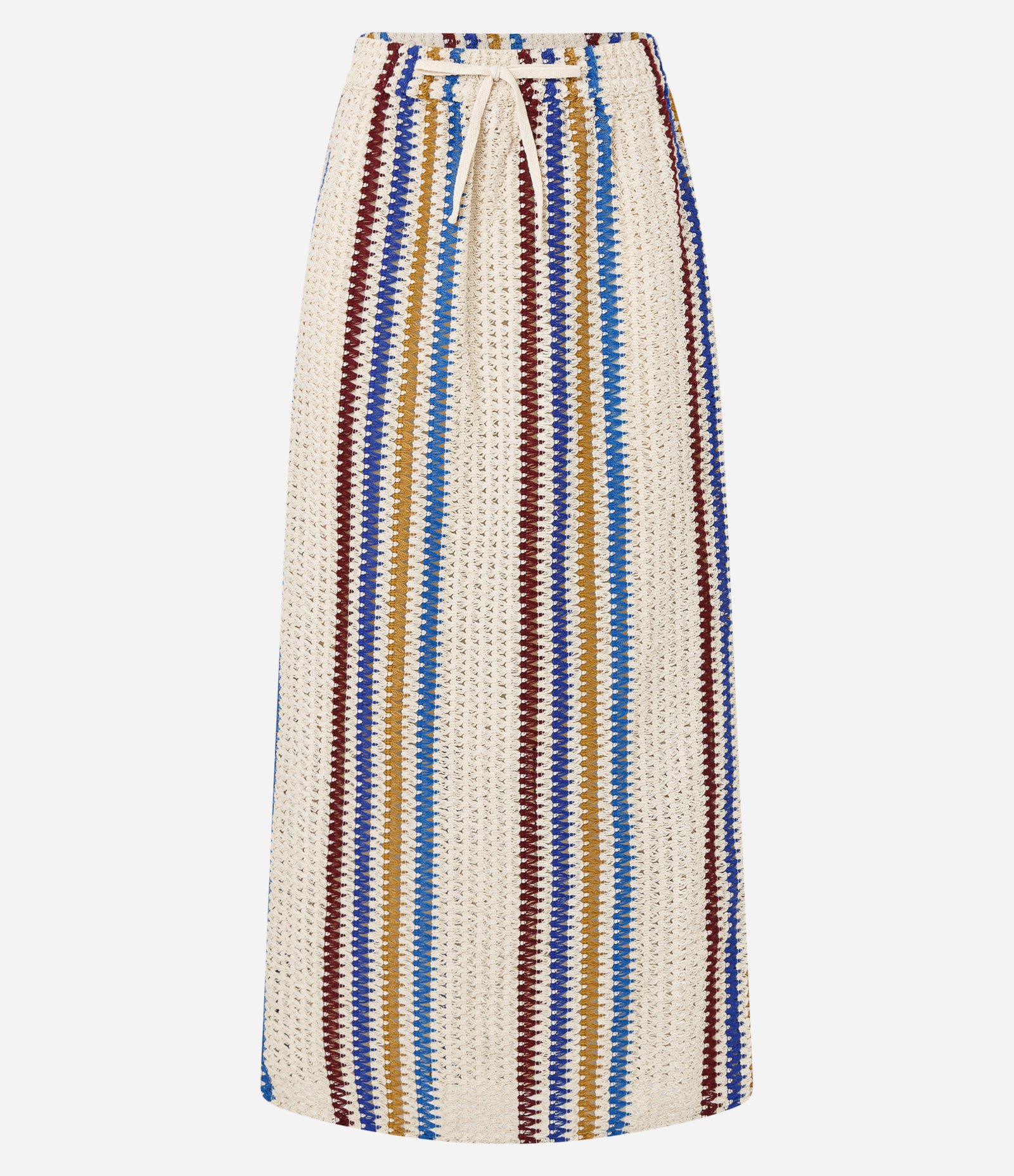 Saia Midi em Crochê com Amarração no Cós e Estampa Listrada Off White 6