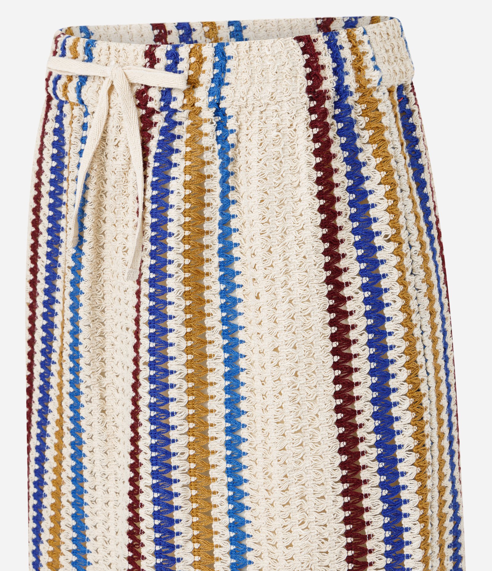 Saia Midi em Crochê com Amarração no Cós e Estampa Listrada Off White 7