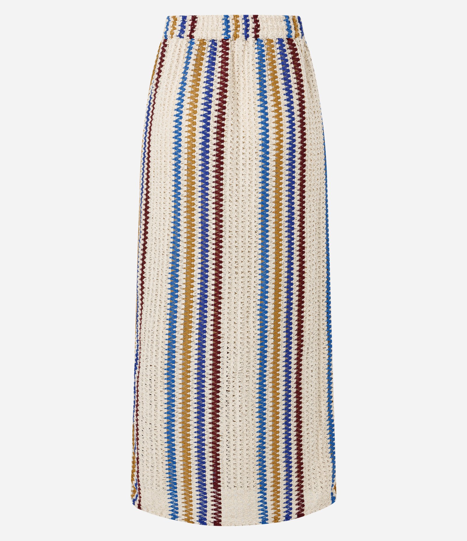 Saia Midi em Crochê com Amarração no Cós e Estampa Listrada Off White 8