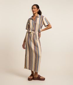 Saia Midi em Crochê com Amarração no Cós e Estampa Listrada