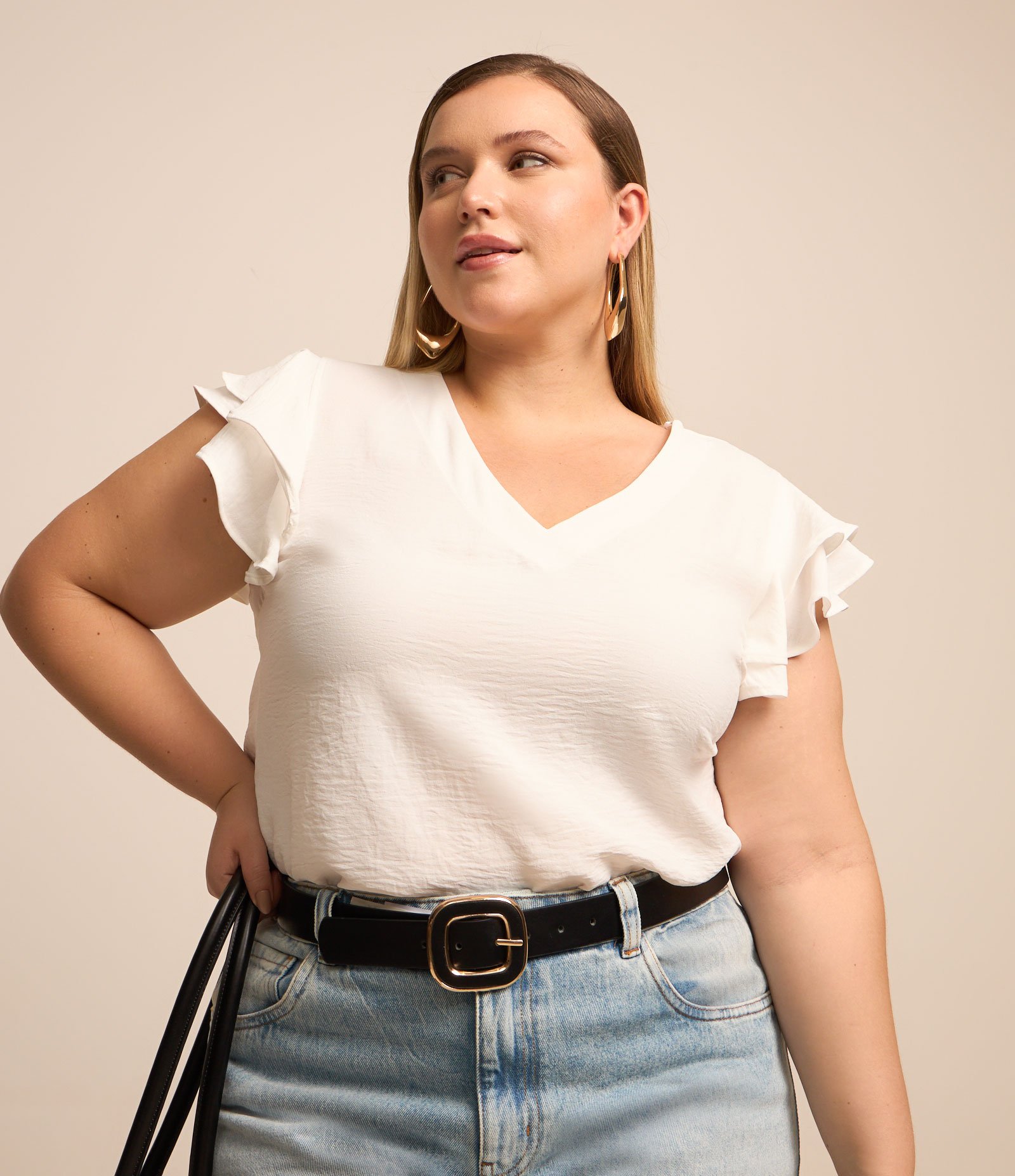 Blusa em Crepe com Babado Airflow Curve & Plus Size Branco 1