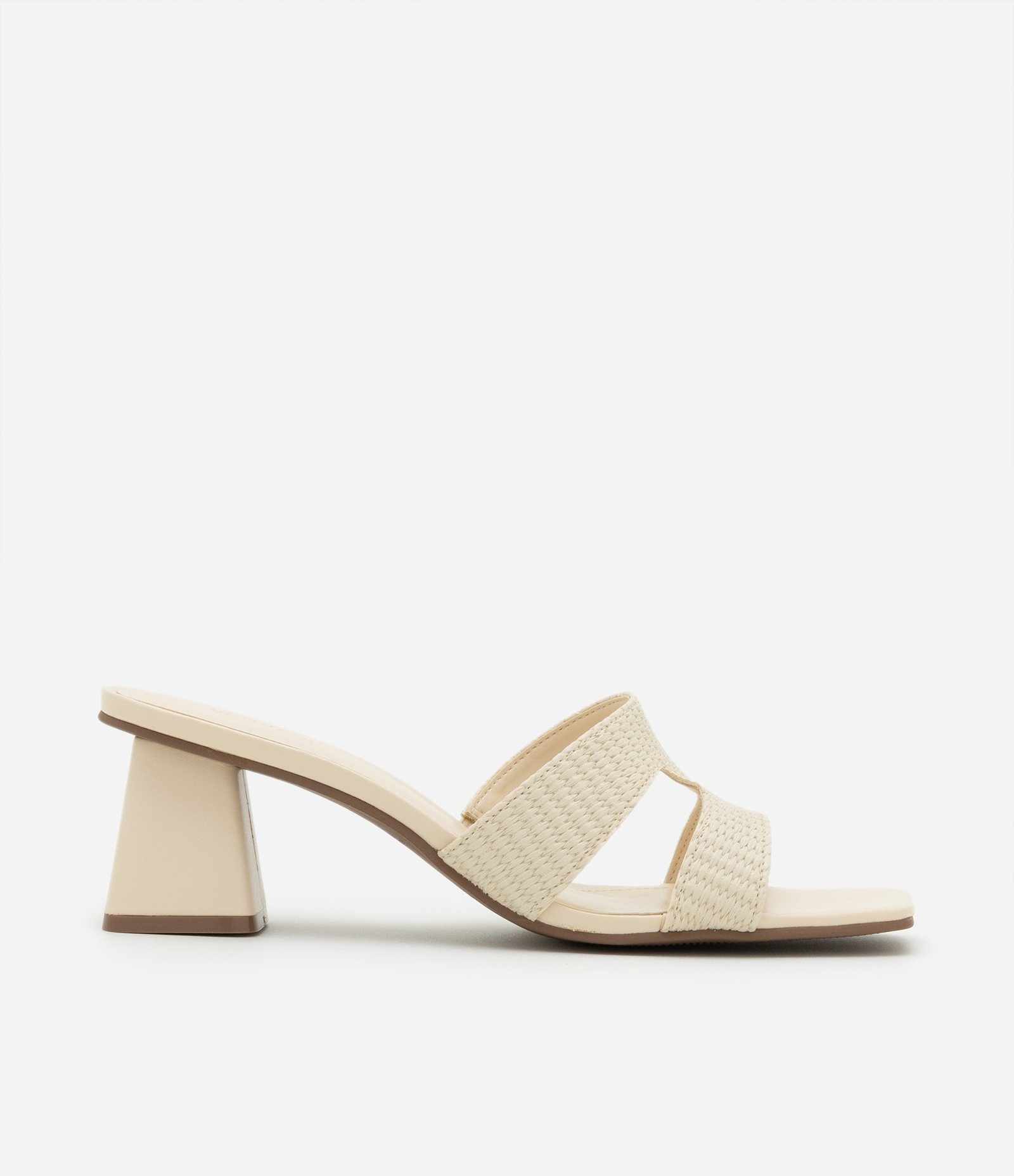 Sandália Mule com Tiras H e Salto Grosso Off White 1