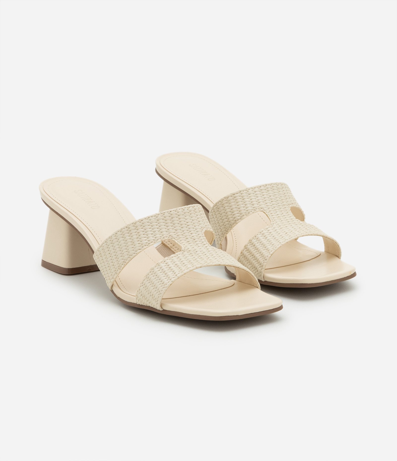Sandália Mule com Tiras H e Salto Grosso Off White 3