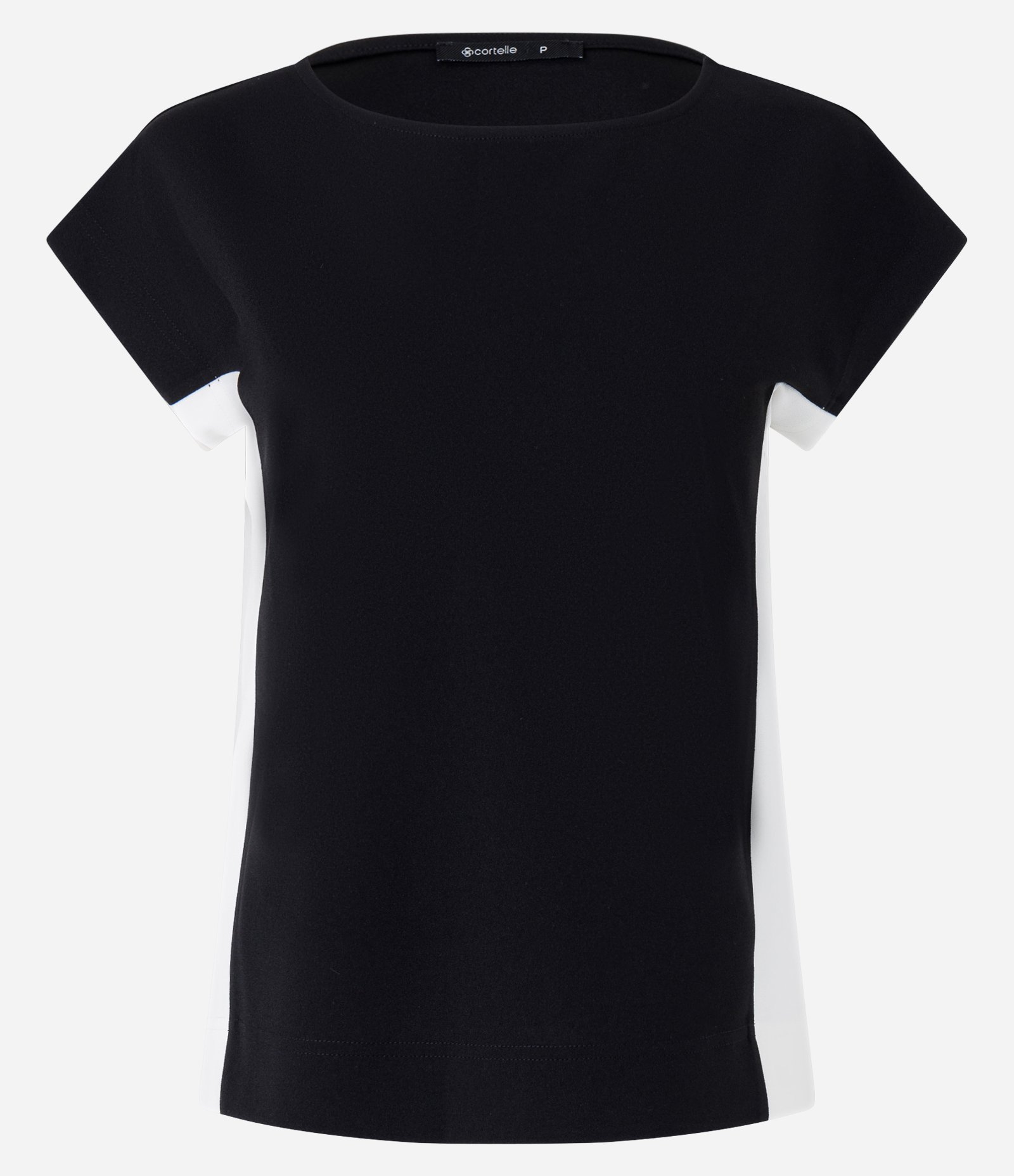 Blusa Manga Curta em Crepe com Laterais Contrastantes Preto 6