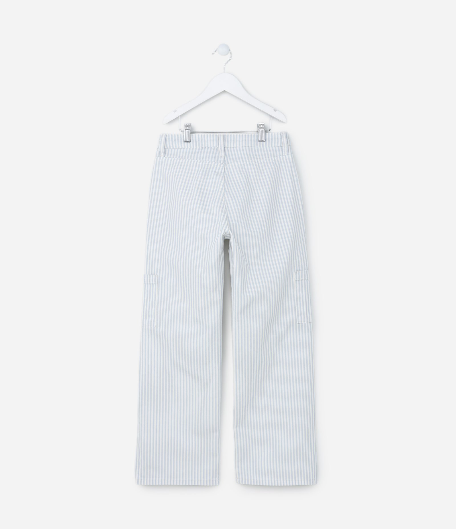 Calça Reta Infantil em Sarja Listrada - Tam 5 a 14 Anos Branco/Azul 2
