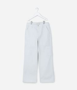 Calça Reta Infantil em Sarja Listrada - Tam 5 a 14 Anos