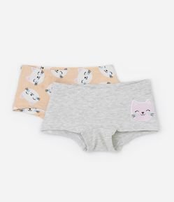 Kit 02 Calcinhas Boxer Infantil com Estampa Gatinhos - Tam 4 a 12 Anos