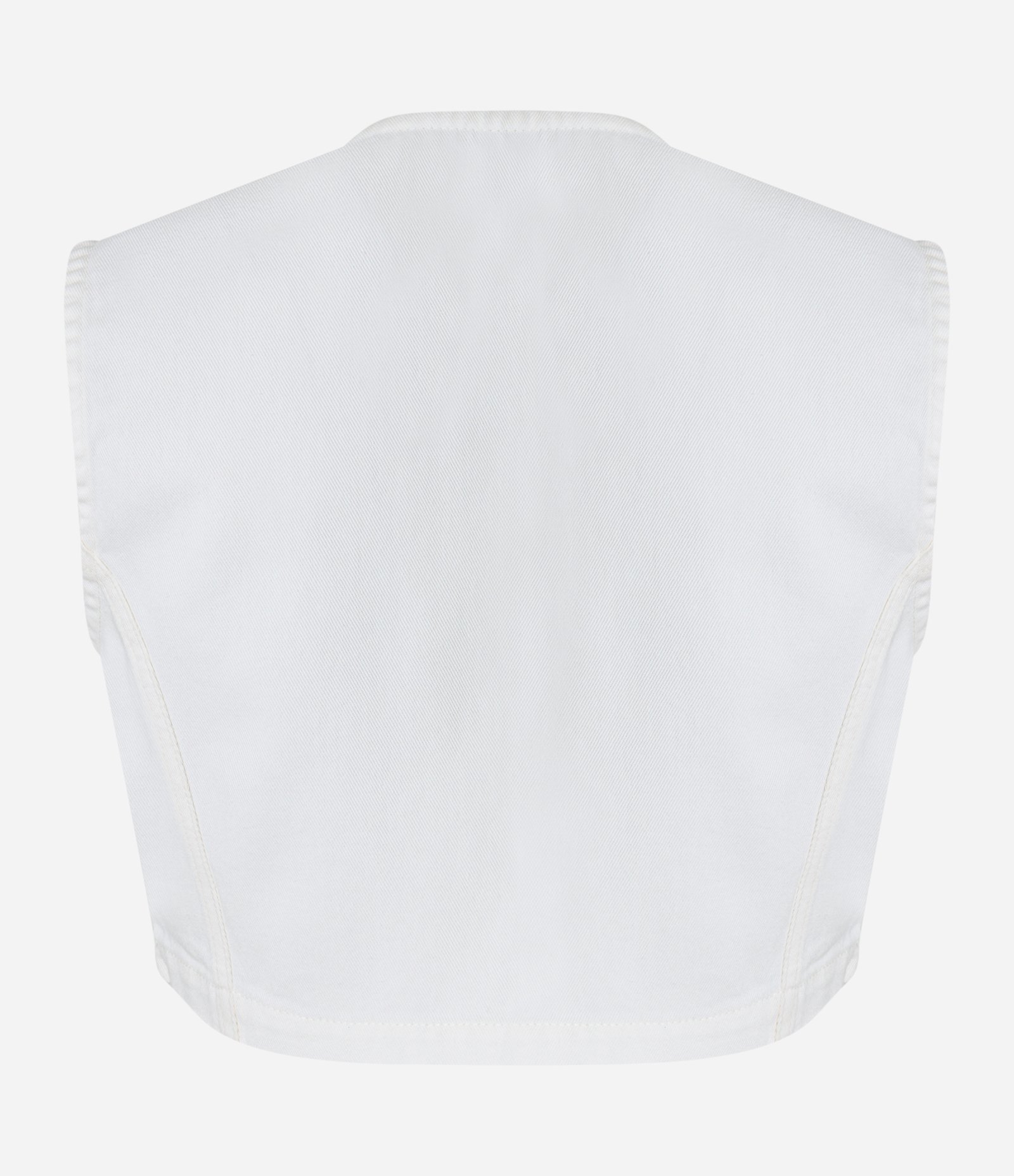 Colete Cropped em Sarja com Rasgos e Paetês Branco Neve 6