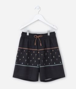 Bermuda Infantil em Microfibra com Estampa Mini Ícones - Tam 5 a 14 Anos
