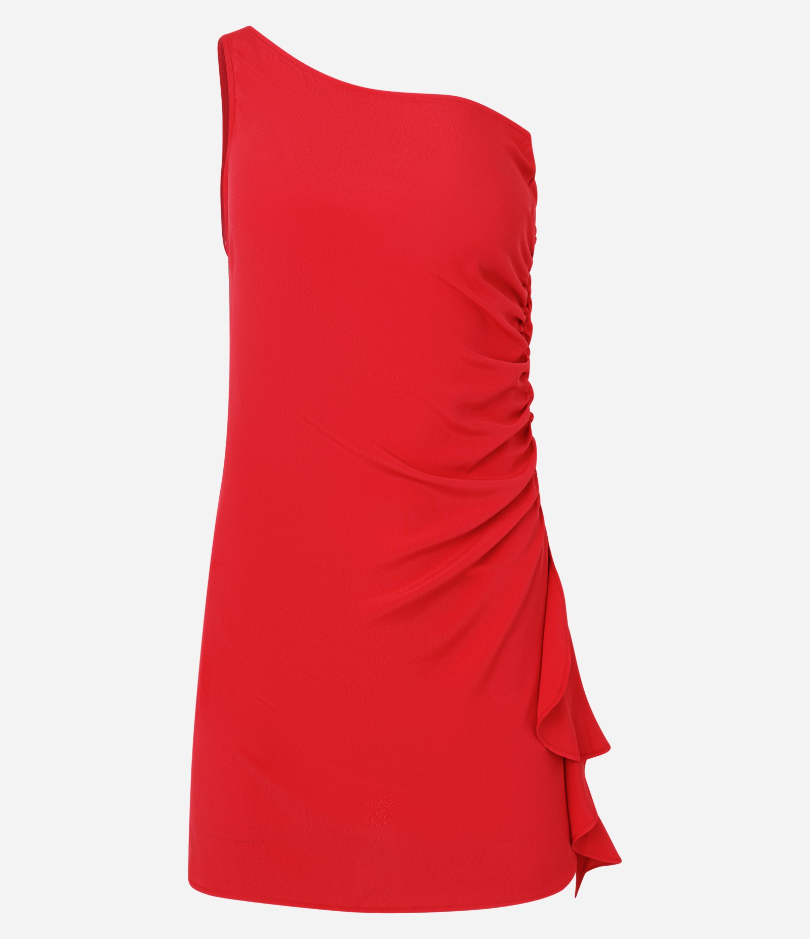 Vestido Curto Ombro Só em Crepe com Babado Lateral Vermelho 6
