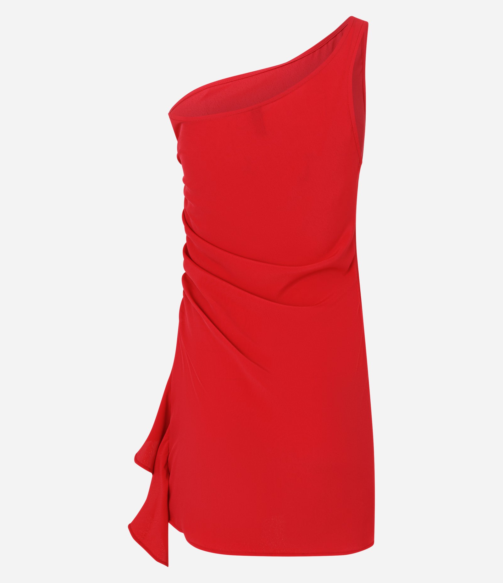 Vestido Curto Ombro Só em Crepe com Babado Lateral Vermelho 7