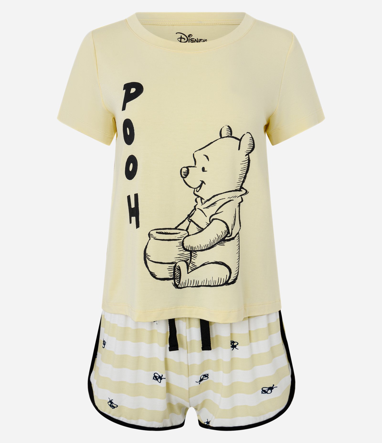 Pijama Short Doll em Viscose Curto com Estampa Ursinho Pooh Amarelo 4