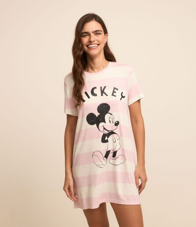 Camisola Manga Curta Listrado Estampa Mickey Mouse