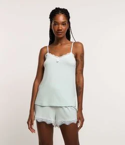 Pijama Short Doll Alcinha em Viscose e Detalhes em Renda