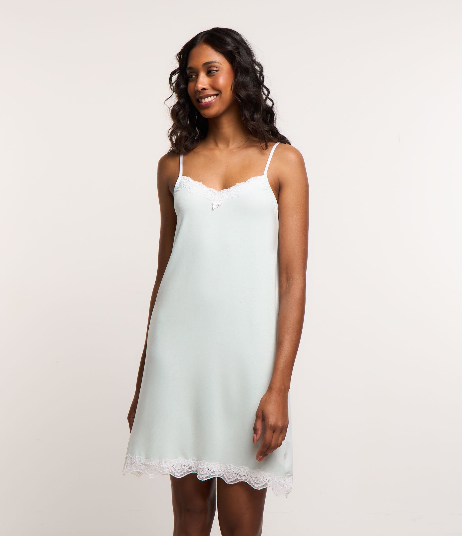 Camisola Alcinha e Renda com Lacinho no centro Azul Claro 1