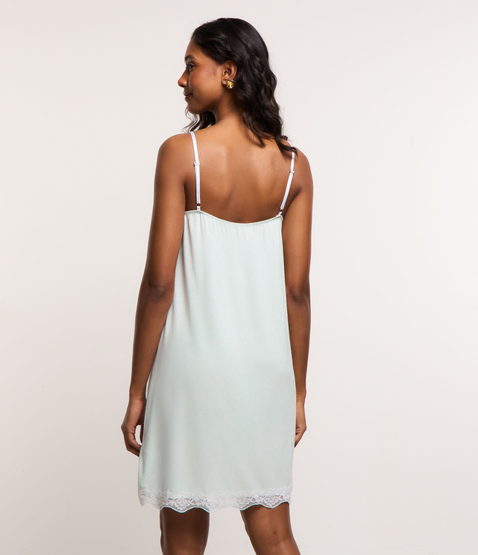 Camisola Alcinha e Renda com Lacinho no centro Azul Claro 2