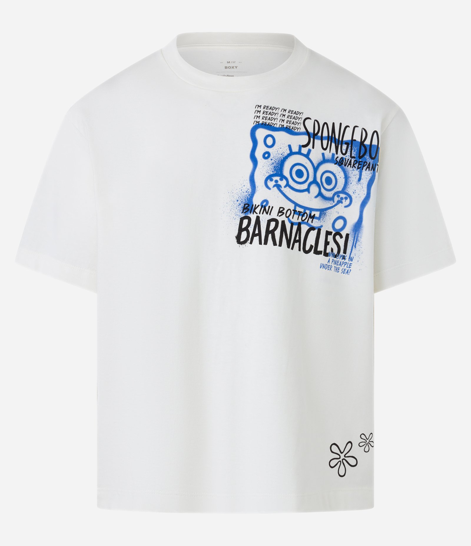Camiseta Boxy em Malhão com Estampa Bob Esponja Branco 5