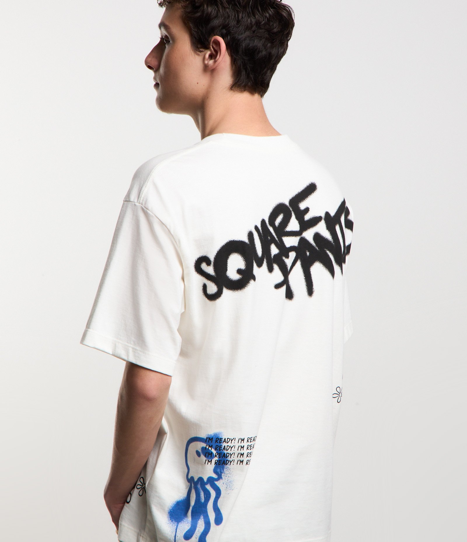 Camiseta Boxy em Malhão com Estampa Bob Esponja Branco 3