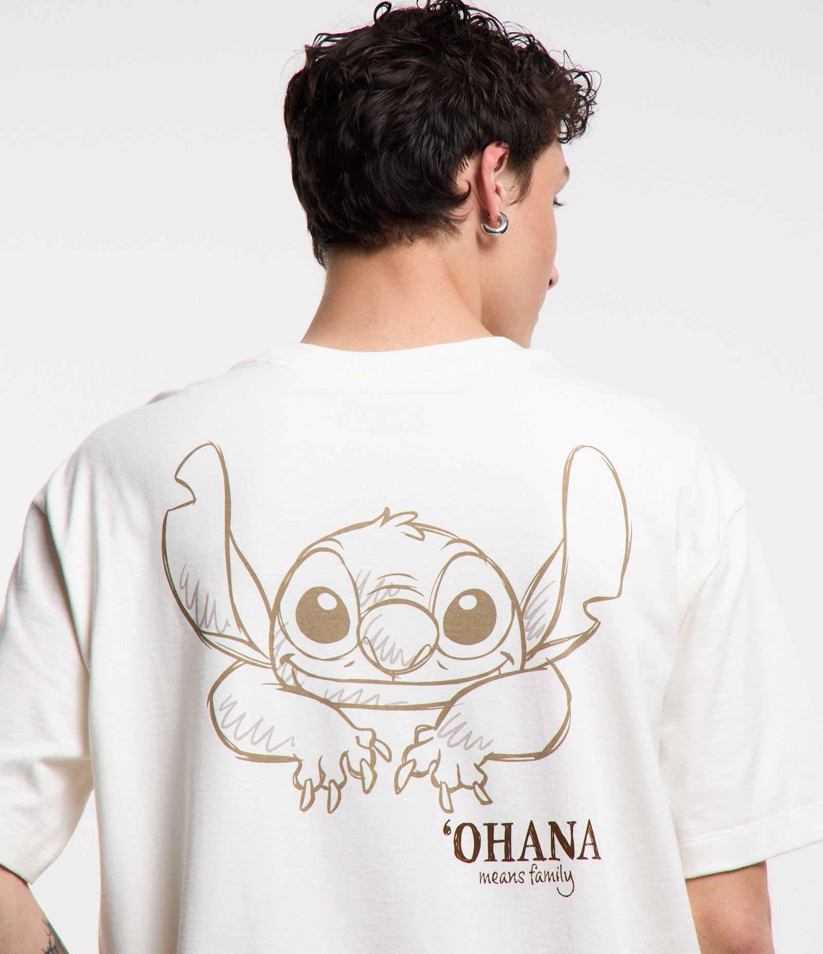 Camiseta Relaxed em Malhão com Estampa Stitch Branco 1