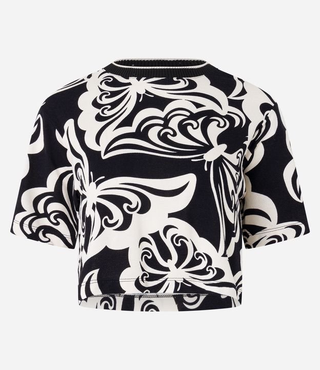 Blusa T-Cropped em Viscose com Estampa de Borboletas