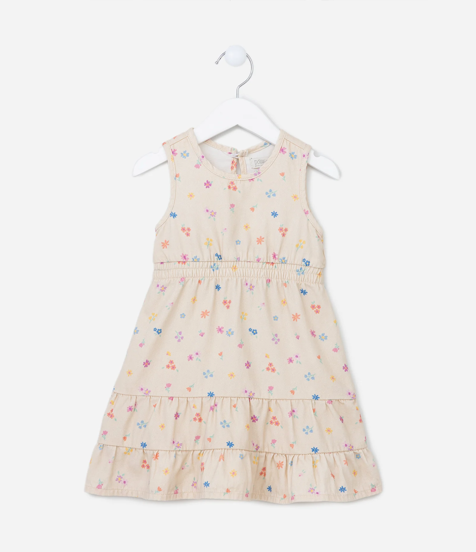 Vestido Infantil com Estampa Floral Elástico na Cintura e Babados na Barra - Tam 1 a 5 Anos Bege 1