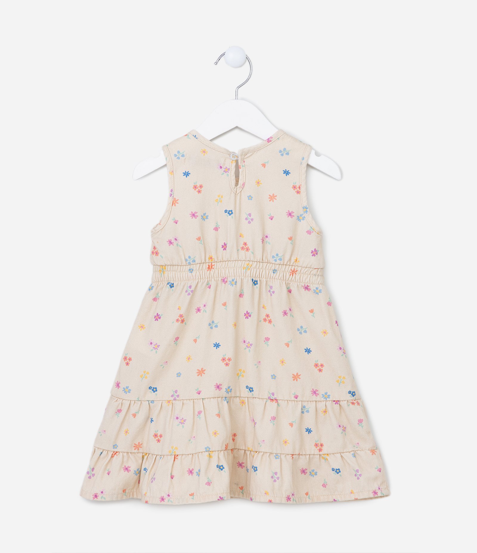 Vestido Infantil com Estampa Floral Elástico na Cintura e Babados na Barra - Tam 1 a 5 Anos Bege 2