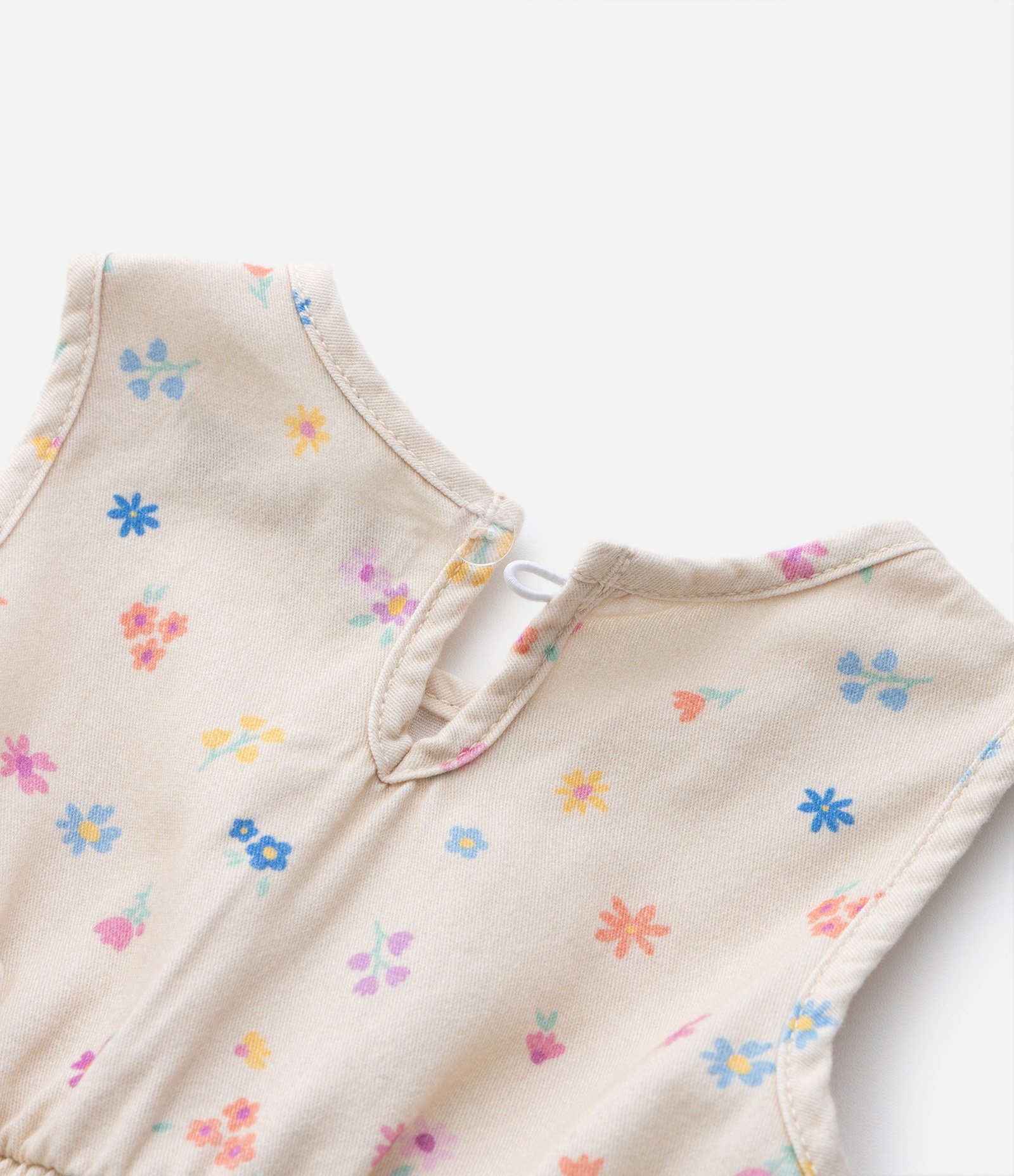 Vestido Infantil com Estampa Floral Elástico na Cintura e Babados na Barra - Tam 1 a 5 Anos Bege 4