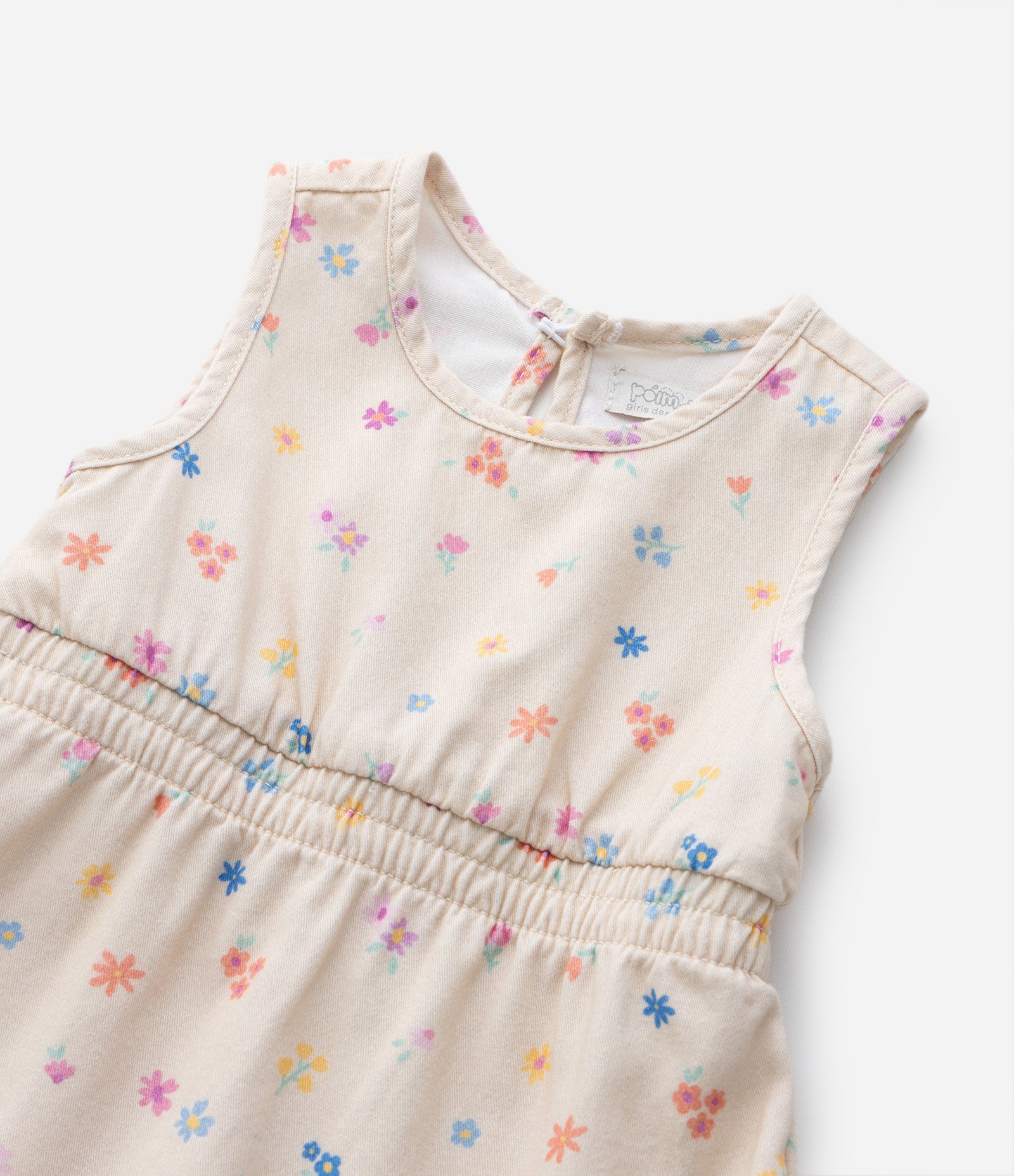 Vestido Infantil com Estampa Floral Elástico na Cintura e Babados na Barra - Tam 1 a 5 Anos Bege 5