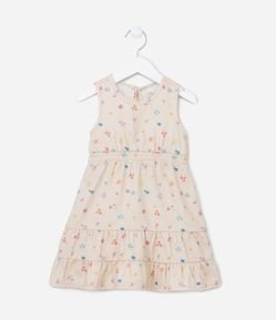 Vestido Infantil com Estampa Floral Elástico na Cintura e Babados na Barra - Tam 1 a 5 Anos