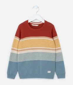 Blusão Infantil em Tricô com Estampa de Listras - Tam 1 a 6 Anos