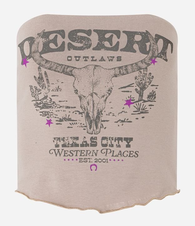 Blusa Cropped Tomara que Caia com Barra em V e Estampa Texas City