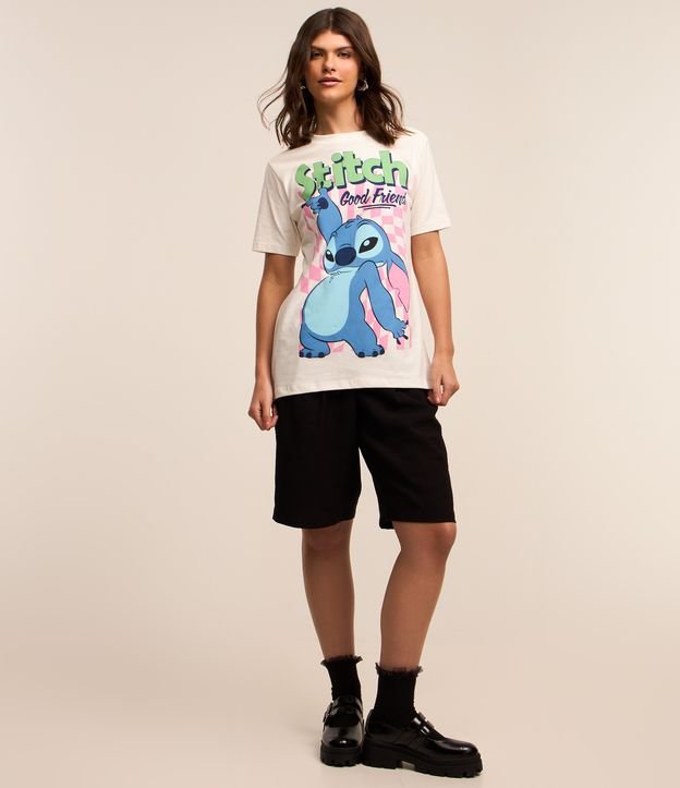 Camiseta Alongada em Algodao com Estampa Stitch Good Friend