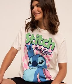 Camiseta Alongada em Algodao com Estampa Stitch Good Friend
