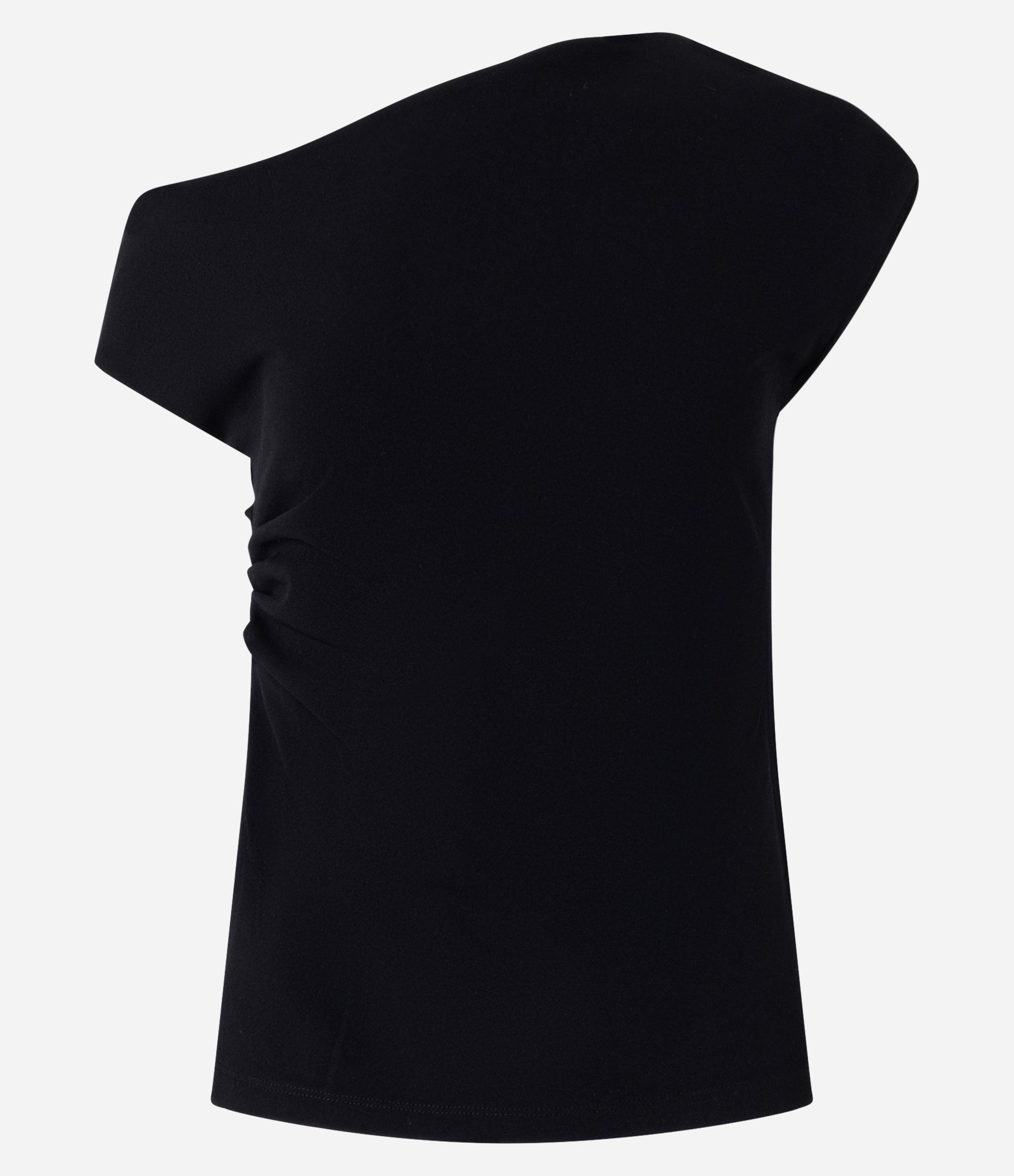 Blusa Manga Curta Assimétrica em Crepe com Drapeado na Lateral Preto 5