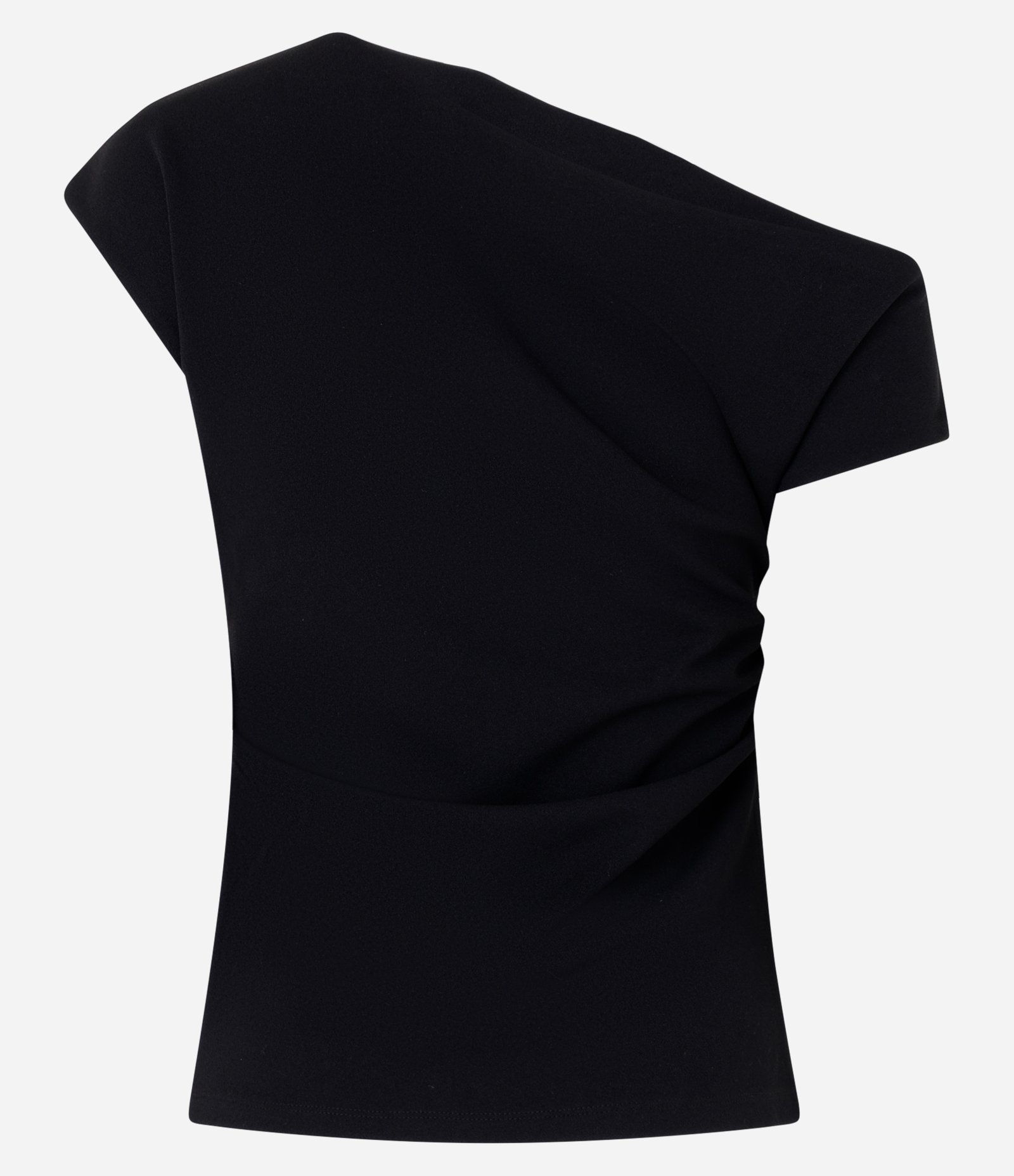 Blusa Manga Curta Assimétrica em Crepe com Drapeado na Lateral Preto 6