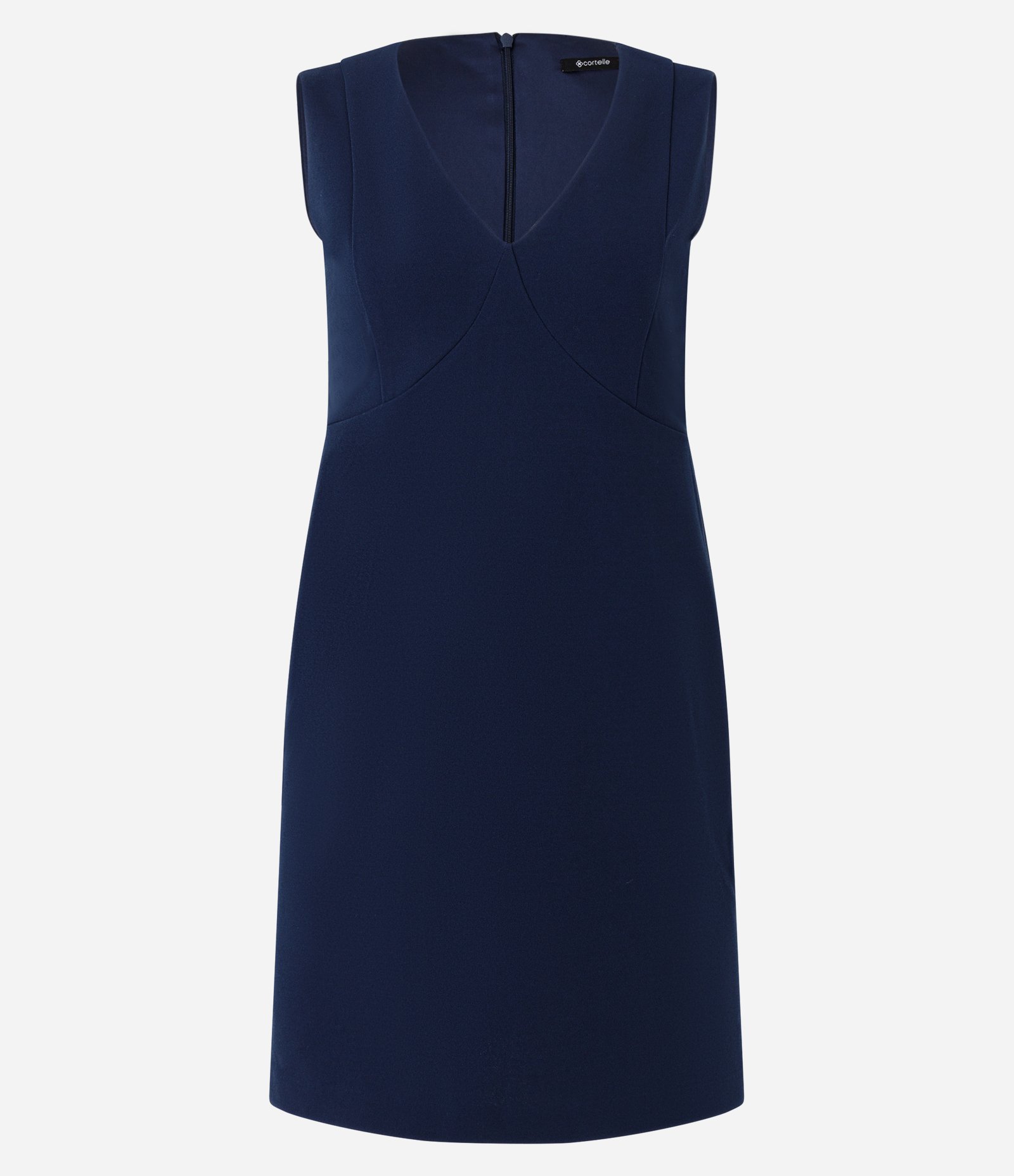 Vestido Curto em Crepe com Decote em V Azul Marinho 6