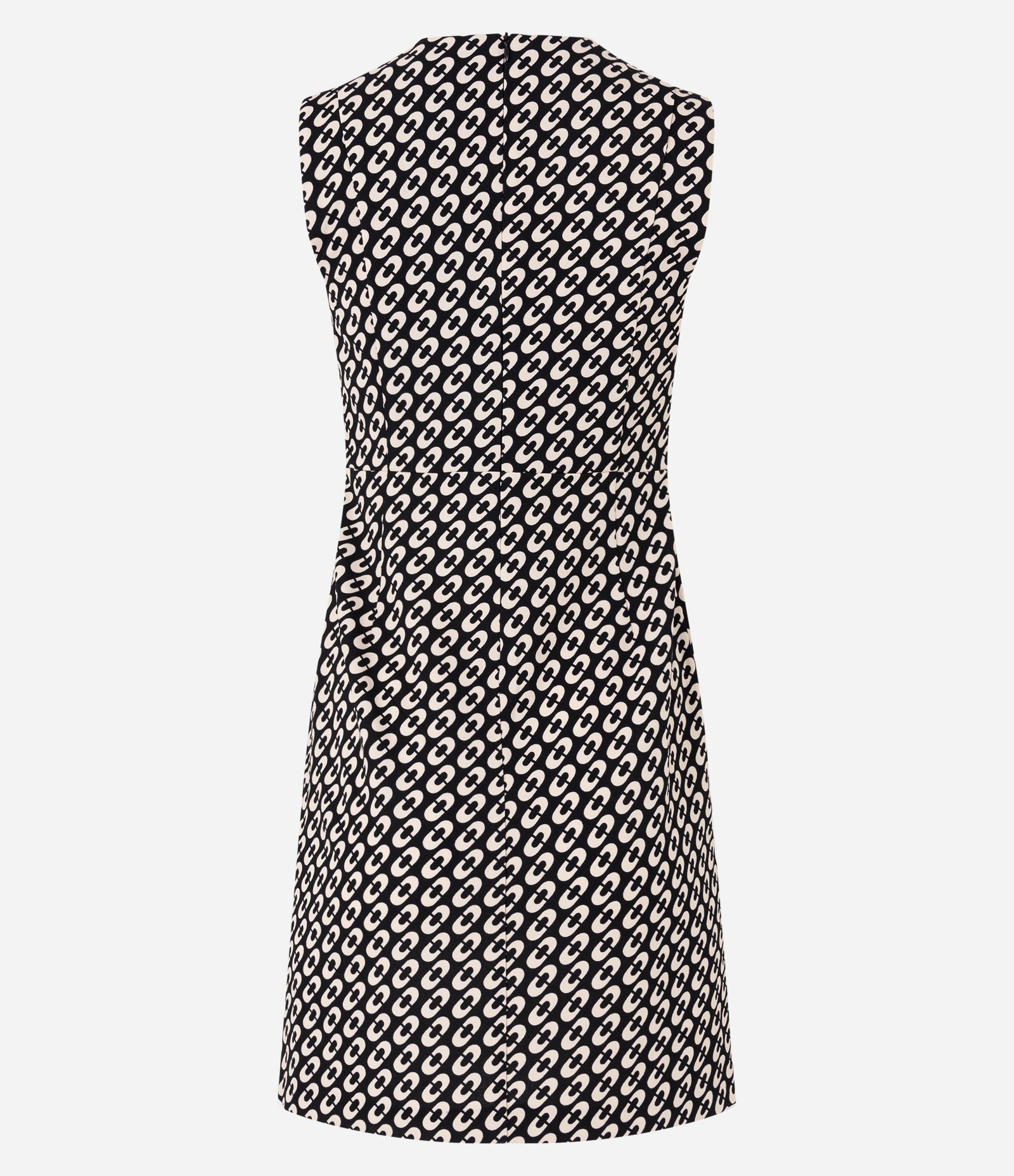 Vestido Curto em Crepe com Decote V e Estampa Geométrica Preto/Bege 7