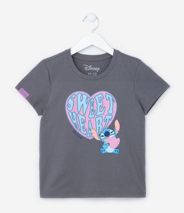 Camiseta Slim Infantil em Algodão Estampa Stitch Sweet Heart - Tam 5 a 14 anos