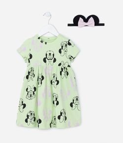 Vestido Infantil com Estampa da Minnie e Tiara - Tam 1 a 6 Anos