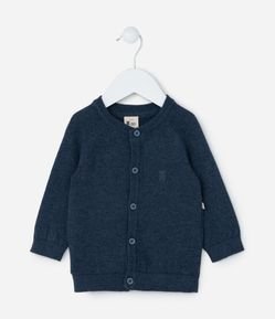 Cardigan Infantil em Tricô com Bordado Ursinho - Tam 0 a 18 meses