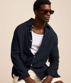 Camisa Regular em Tricoline com Textura Listrada