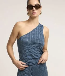 Blusa Sem Manga Texturizada com Decote Ombro Só