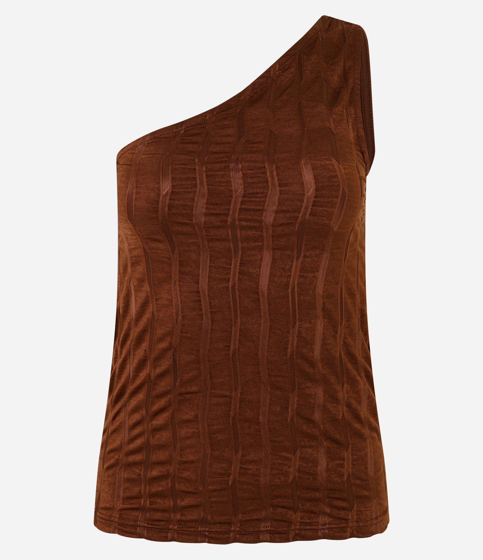 Blusa Sem Manga Texturizada com Decote Ombro Só Marrom 6