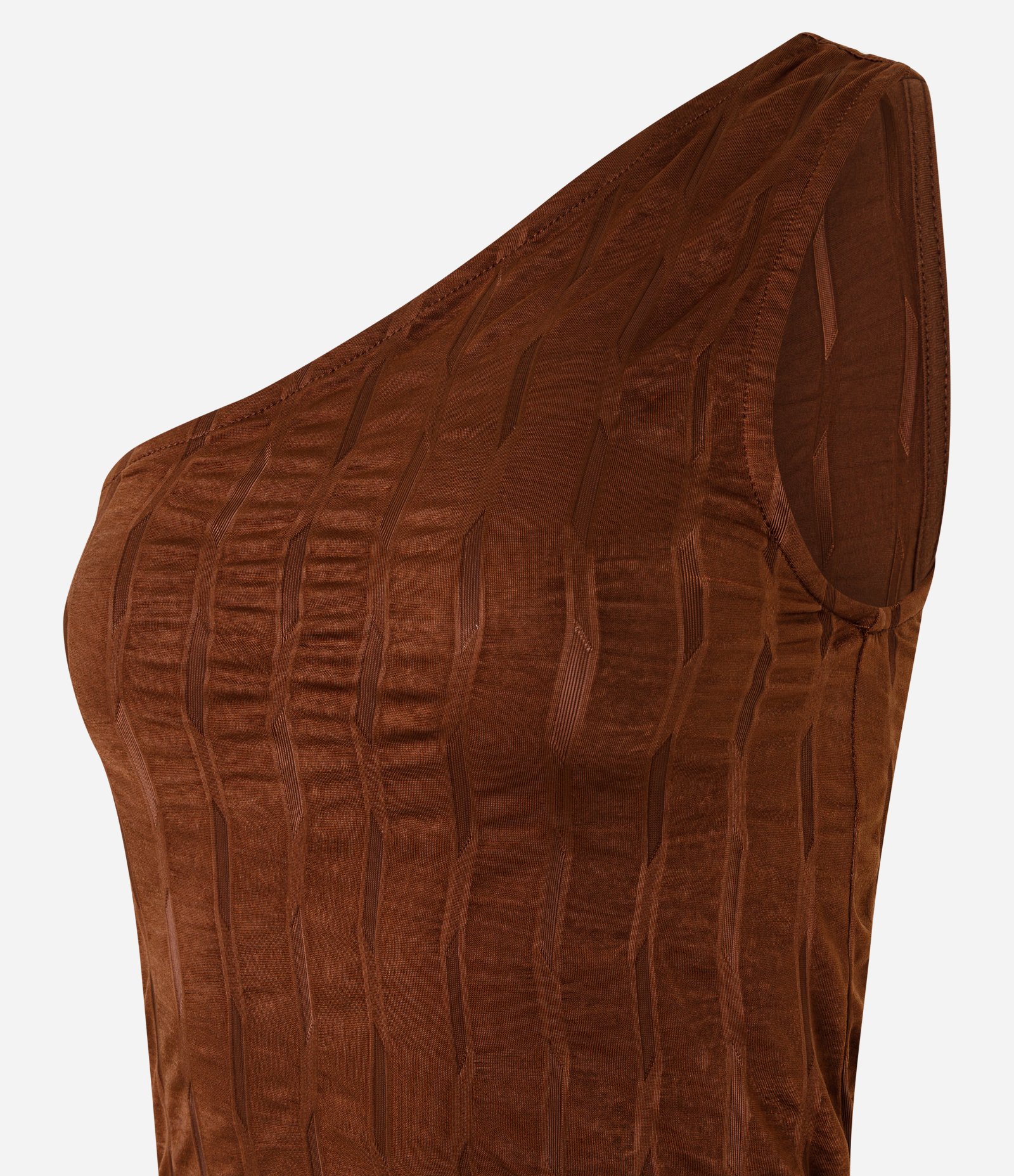 Blusa Sem Manga Texturizada com Decote Ombro Só Marrom 7