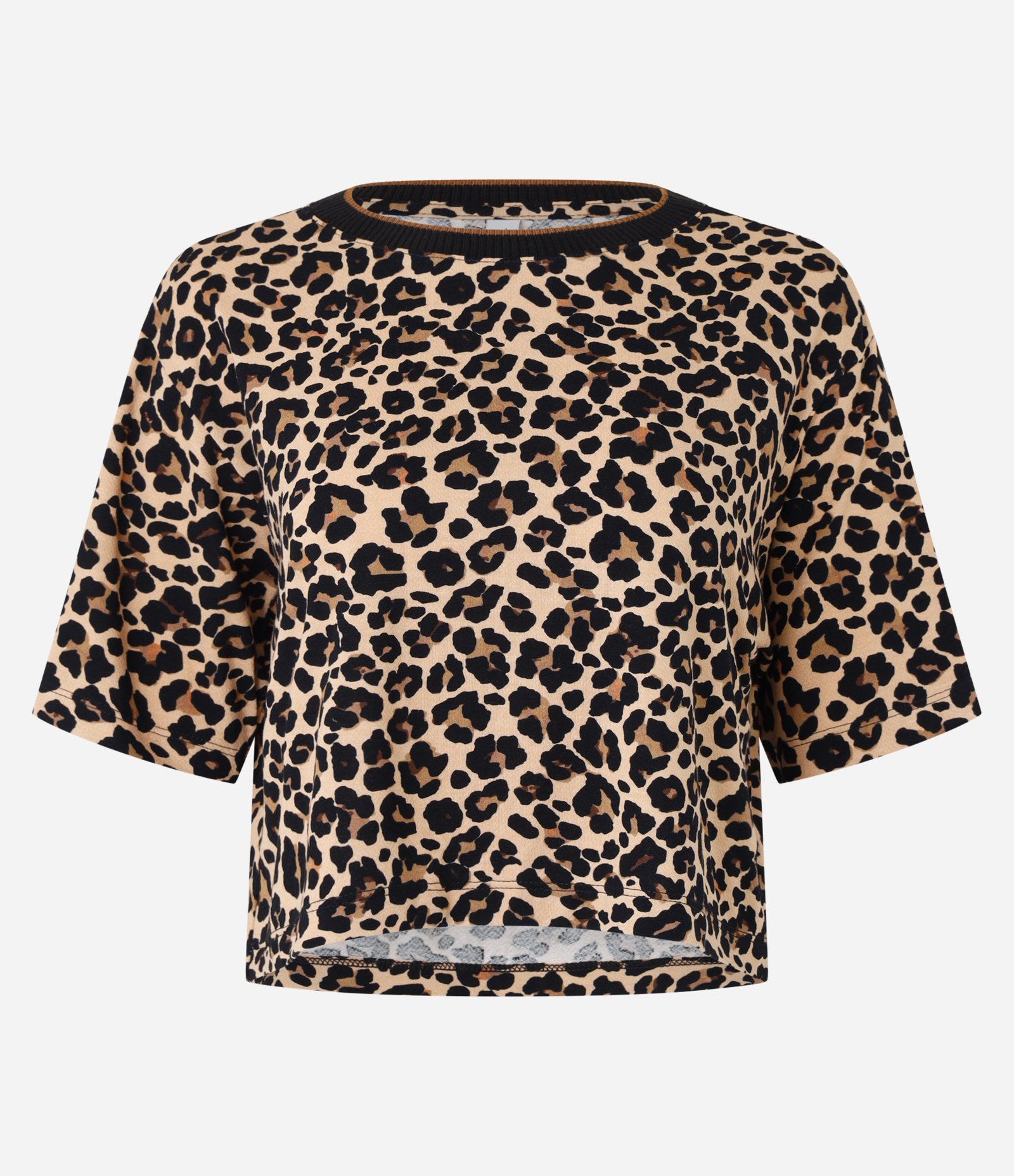 Blusa Cropped em Crepe com Estampa Animal Print Onça Marrom 4