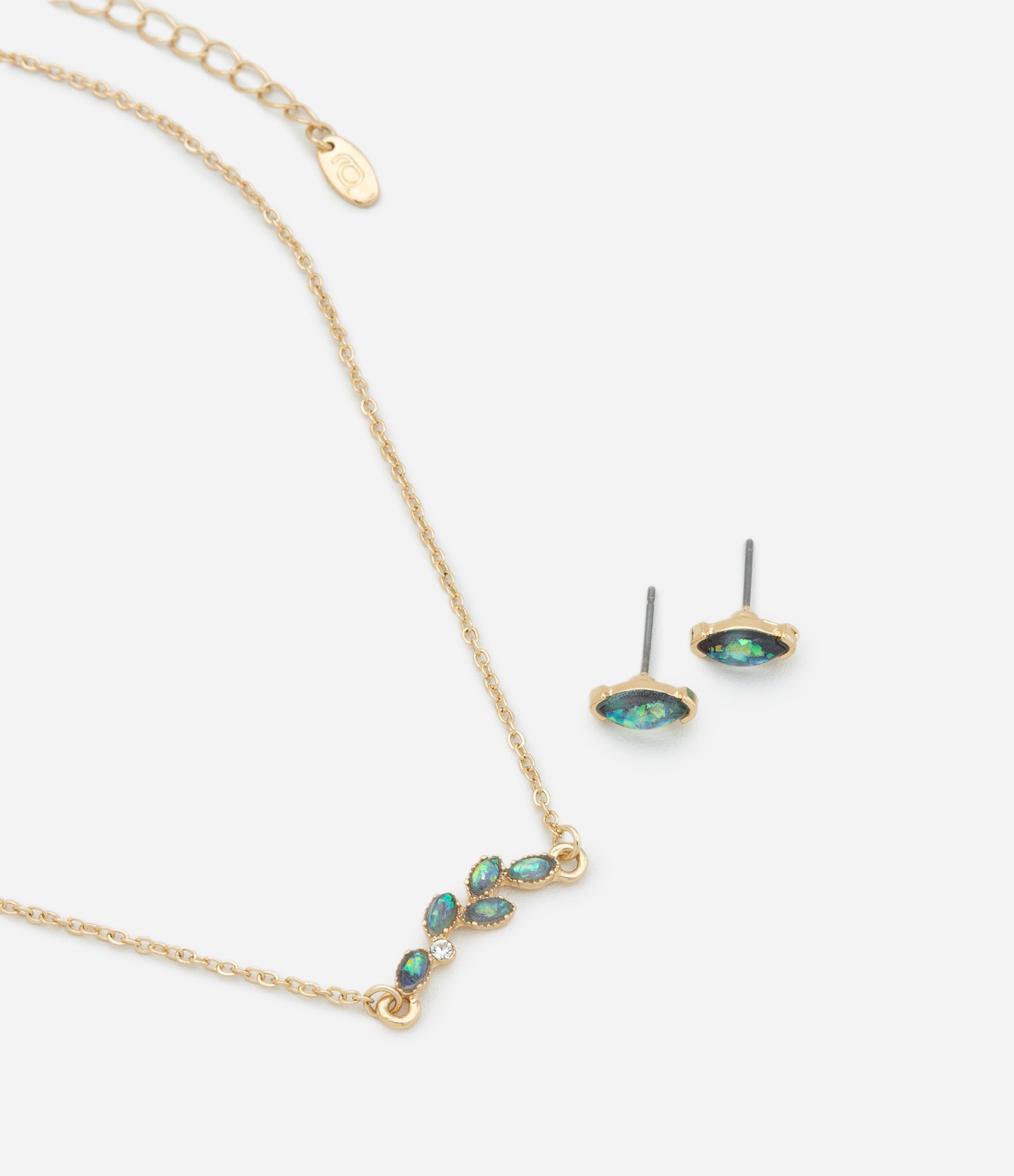 Conjunto de Colar e Brinco com Pingente Efeito Sereia Dourado 2
