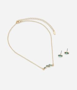 Conjunto de Colar e Brinco com Pingente Efeito Sereia