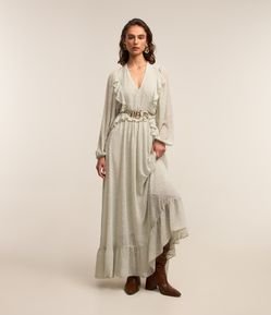 Vestido Longo Alfaiatado com Babados e Texturas