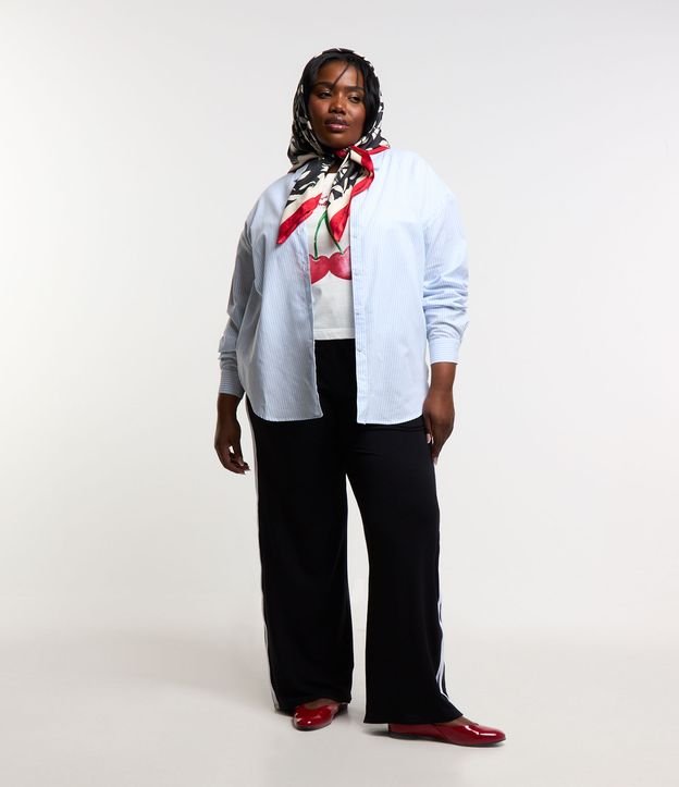 Calça Ampla Esportiva em Moletinho com Listras Laterais Curve & Plus Size