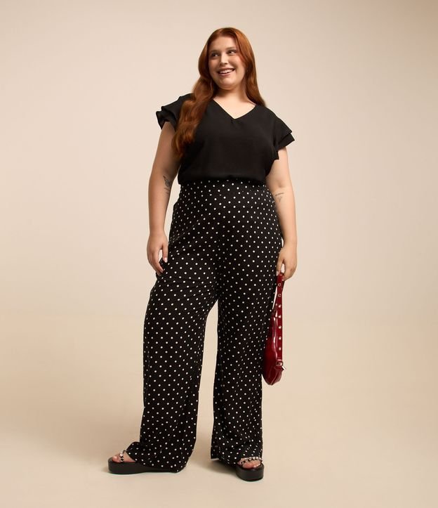 Calça Reta em Viscose Poá com Costas Elásticas Curve & Plus Size